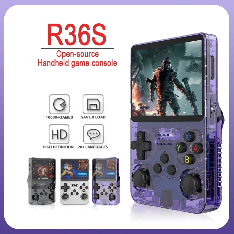 R36S Retro Handheld Game Console Linux System Portable Classic Games Pocket Game Video Players 3.5Inch IPS Screen 64GB Boy Gift