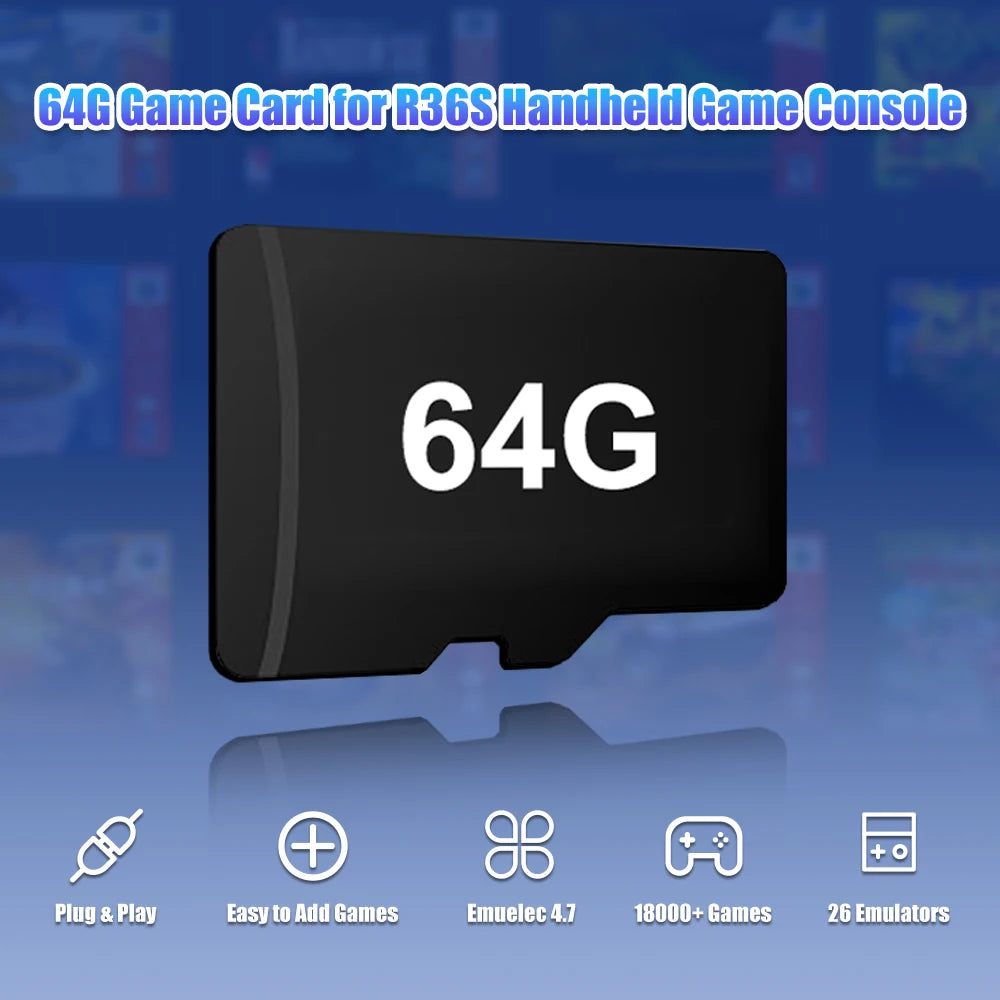 Game Memory Card for R36S Handheld Game Console EmuELEC 4.7 OS Retro Video Game Player with 18000+ Games for PS1/PSP/N64/SS/NES