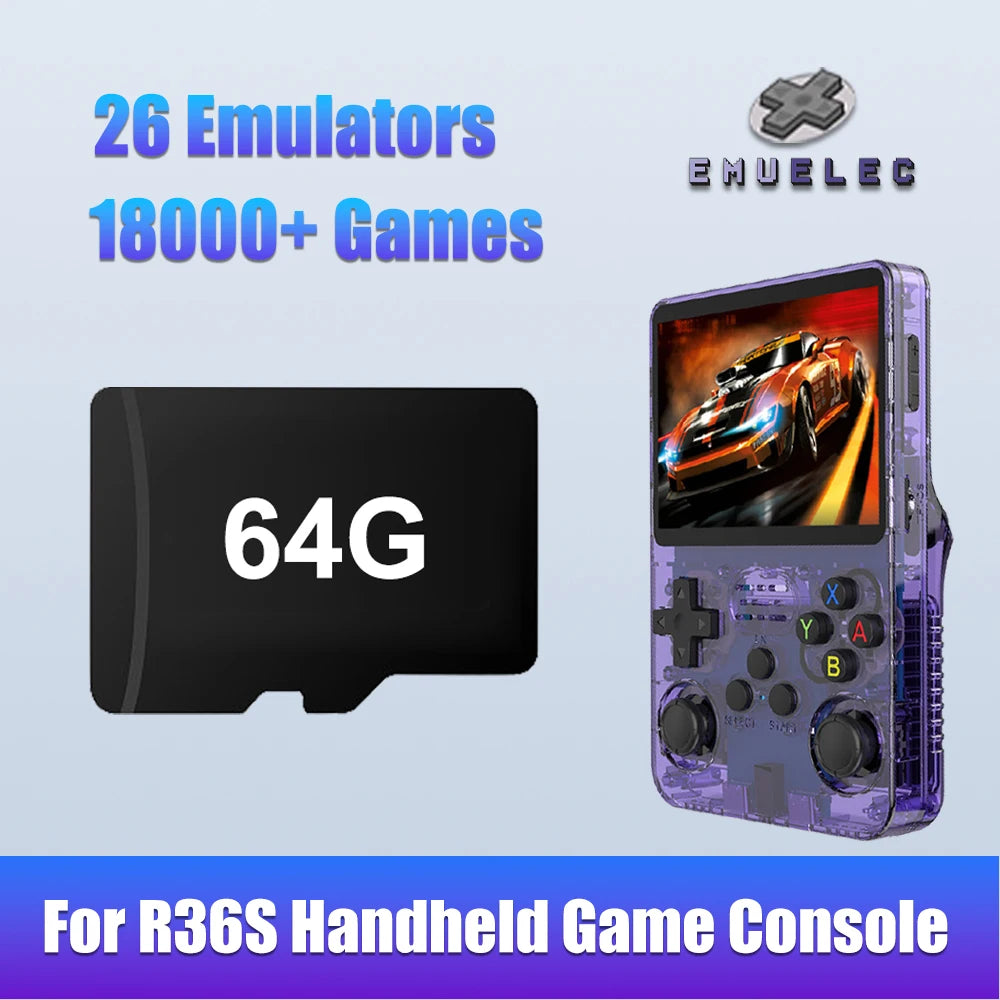 Game Memory Card for R36S Handheld Game Console EmuELEC 4.7 OS Retro Video Game Player with 18000+ Games for PS1/PSP/N64/SS/NES